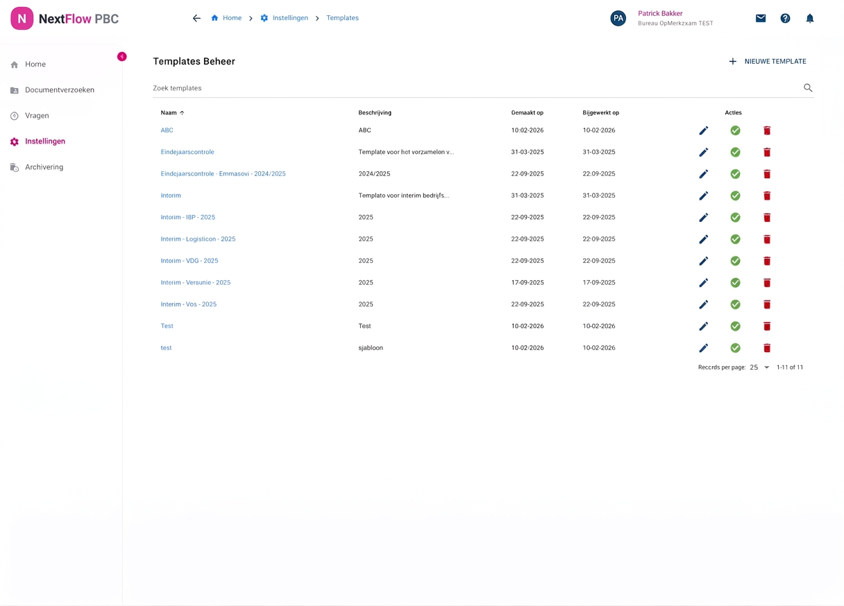 Beheer van templates voor documentverzoeken